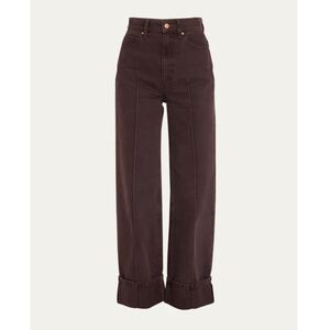 Ulla Johnson Genevieve Wide-Leg Pintuck Jeans Chocolate Brown